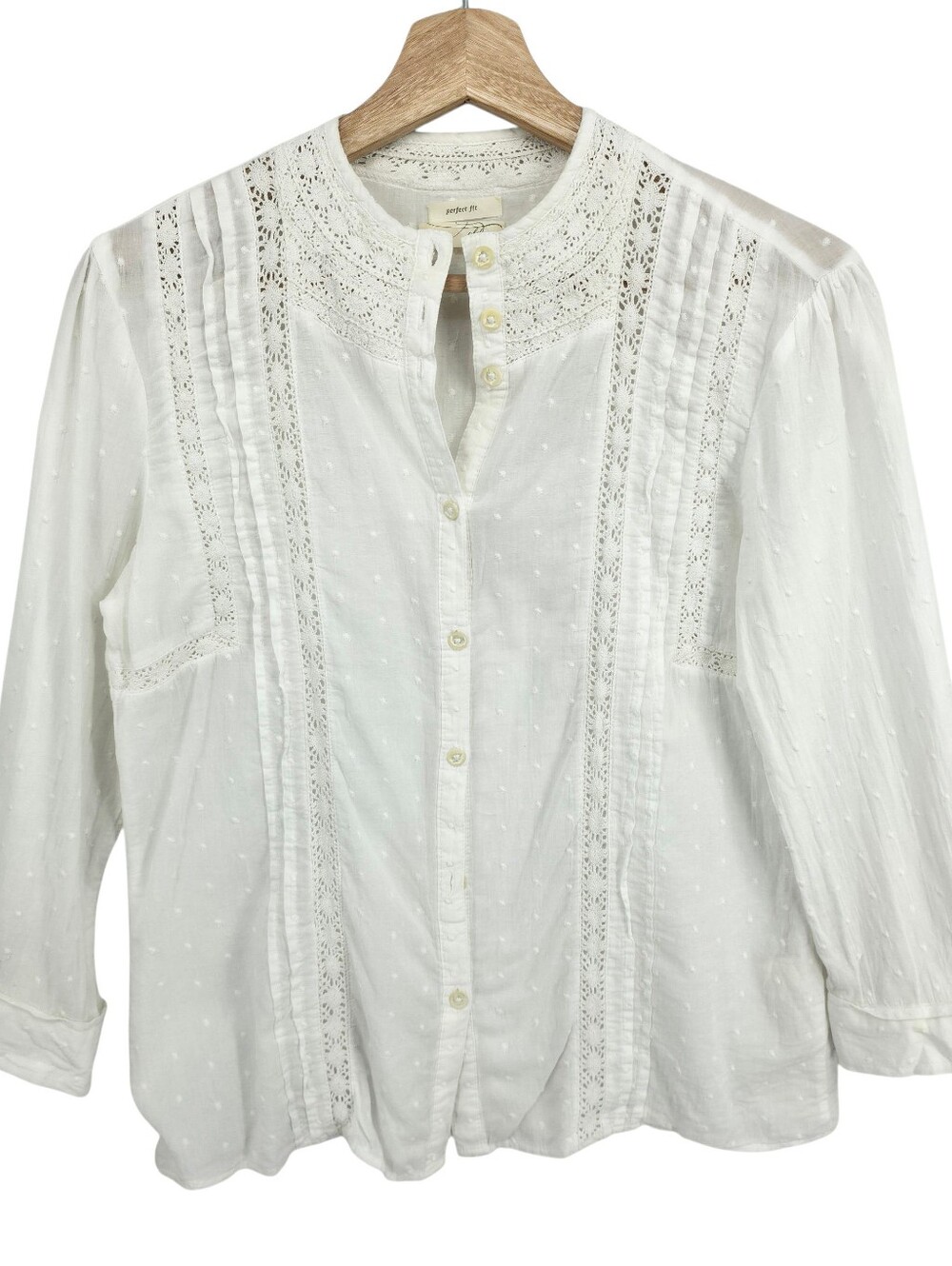 Vintage Old Navy Cottagecore Swiss Dot Lace Pintuck Prairie Blouse Size Medium - Picture 3 of 15